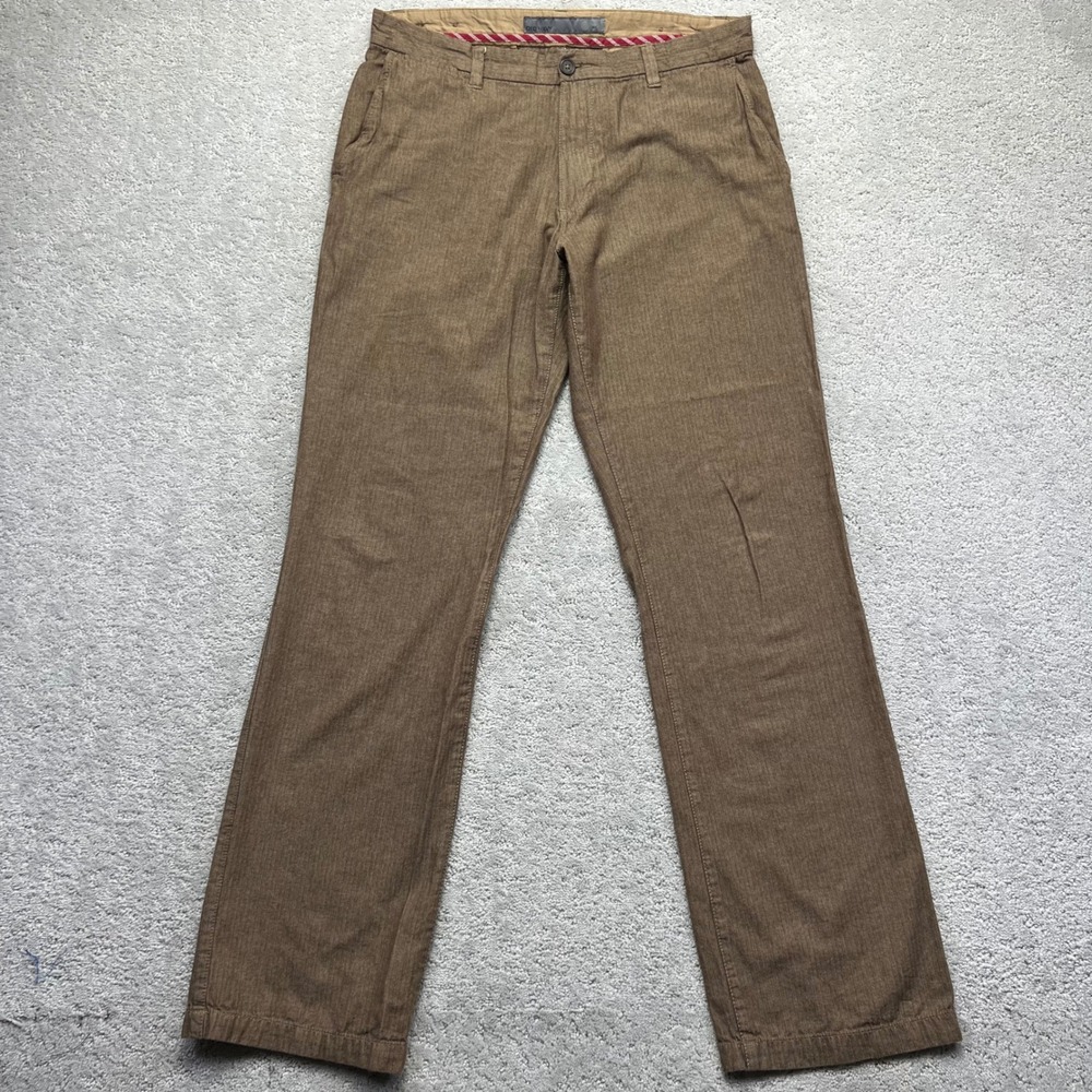 Y2k Old Navy Pants Mens 33x34 Brown Herringbone Stripe Cotton Chino Trousers